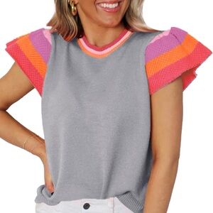 Pink, Orange, Lavender, Gray Short Sleeve Sweater